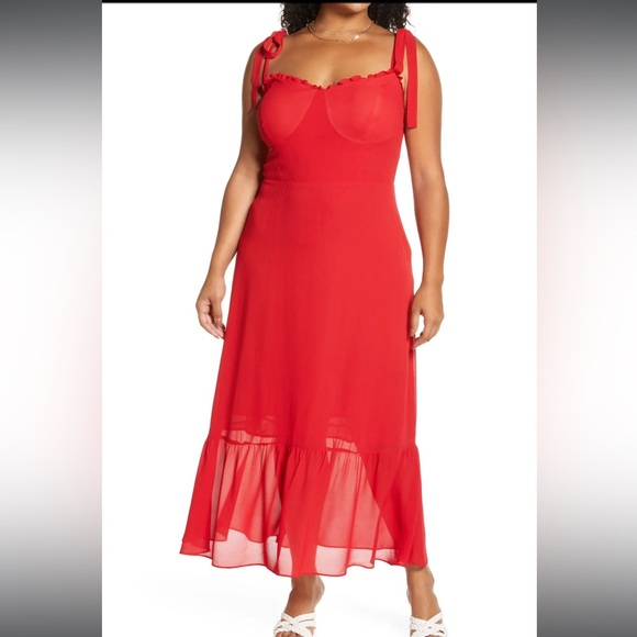 NWOT Reformation Nikita Red Midi Dress Tie Shoulder Size 24 - Picture 1 of 6